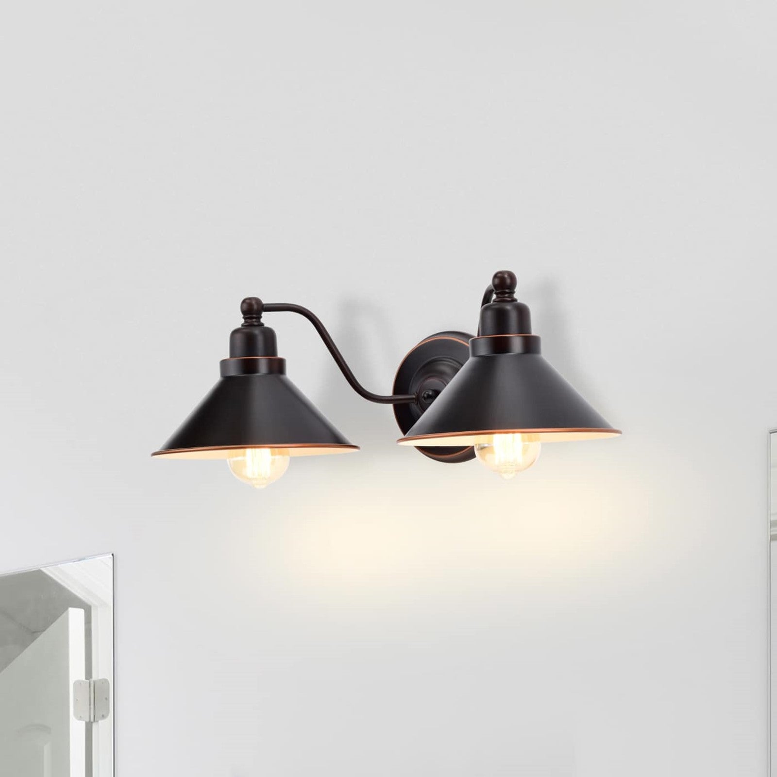 Nuvo Lighting Bridgeview 20in 2-Light Wall Sconce | Industrial Mission Dust Bronze and Satin White Glass | Hallway & Bathroom | 20 x 7.25 | Model 60-1711