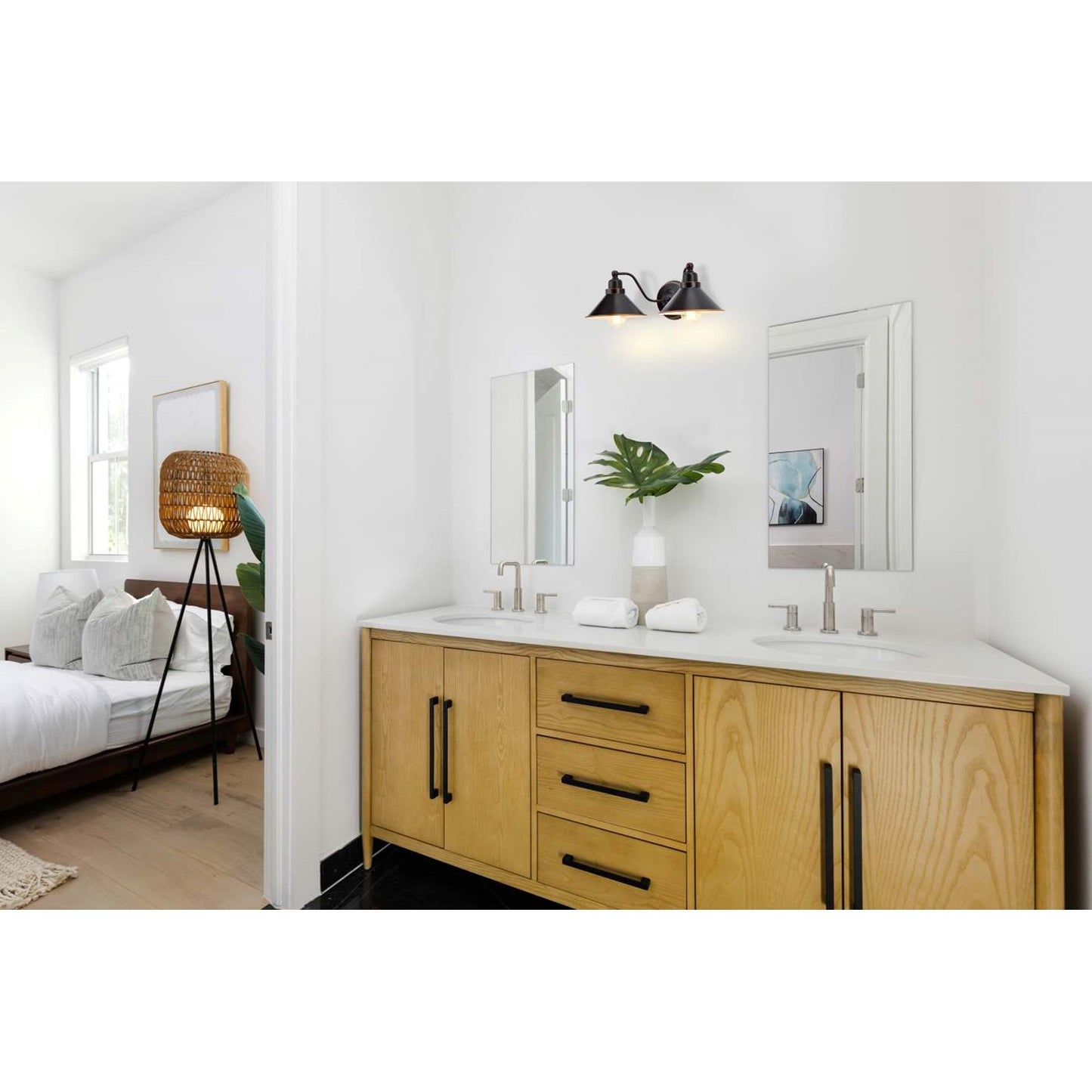 Nuvo Lighting Bridgeview 20in 2-Light Wall Sconce | Industrial Mission Dust Bronze and Satin White Glass | Hallway & Bathroom | 20 x 7.25 | Model 60-1711