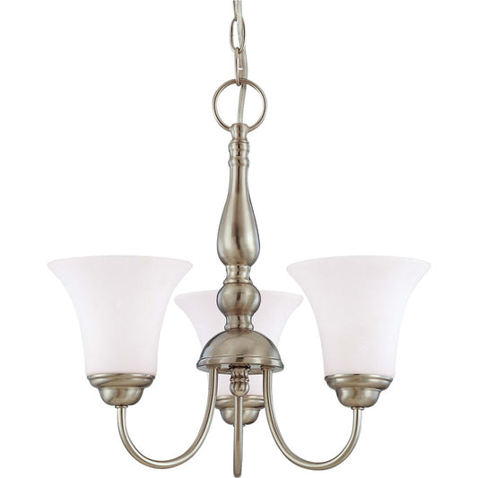 Nuvo Dupont 16in 3-Light Chandelier | Traditional Brushed Nickel and Satin White Glass | Dining Room & Living Room | 16 x 14 x 10 in | Model 60-1821