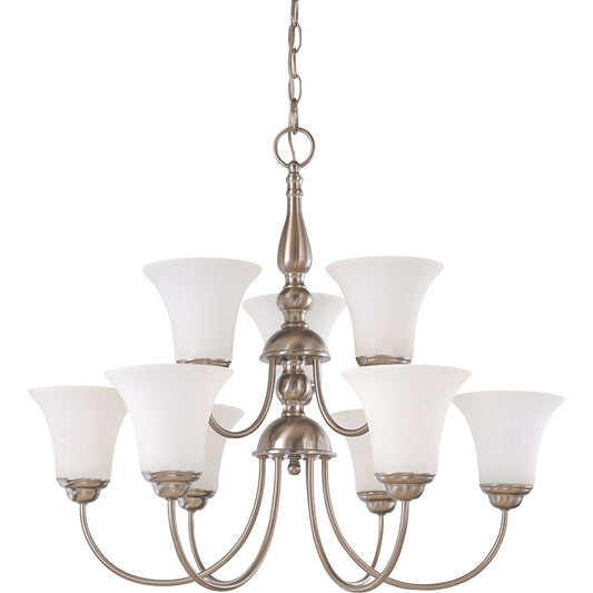 Nuvo Dupont 27in 9-Light Chandelier | Traditional Brushed Nickel and Satin White Glass | Dining Room & Living Room | 27 x 27 x 23.75 in | Model 60-1823