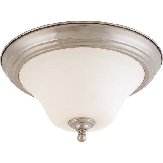 Nuvo Dupont 13in 2-Light Flush Mount | Brushed Nickel and Satin White Glass | Hallway & Bathroom Ceiling Light | 13 x 13 x 7 in, Damp Rated | Model 60-1825
