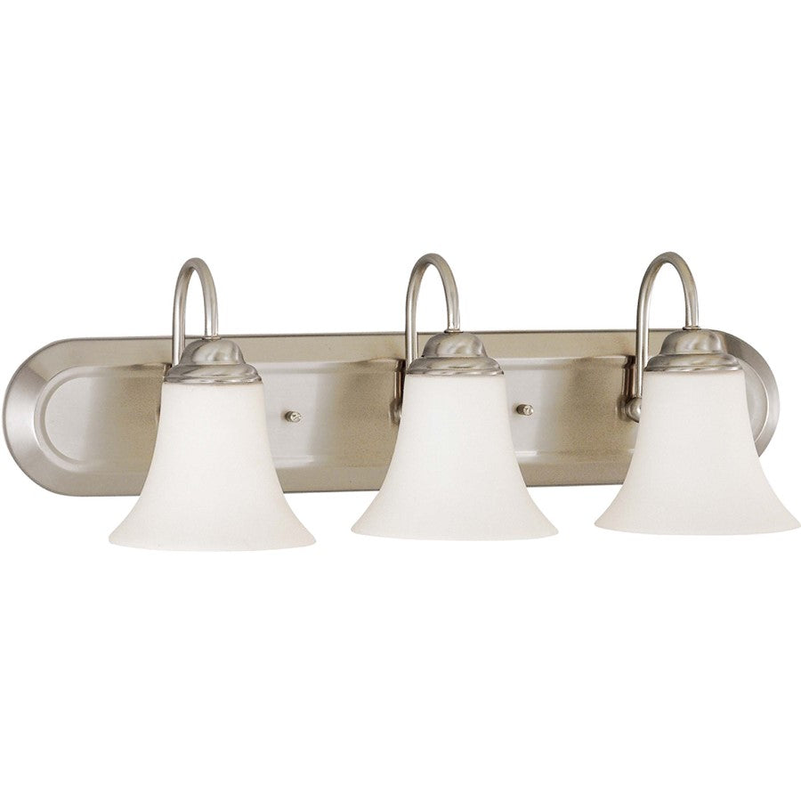 Nuvo Lighting Dupont 24in 3-Light Vanity Light | Transitional Brushed Nickel and Satin White Glass | Bathroom Vanity | 24 x 8 x 7.75 in | Model 60-1834