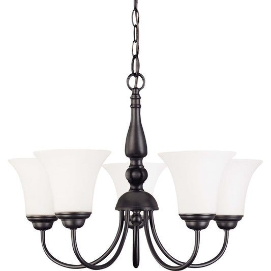 Nuvo Dupont 21in 5-Light Chandelier | Brushed Nickel and Satin White Glass | Dining Room & Living Room | 21 x 16 x 10 in | Model 60-1842