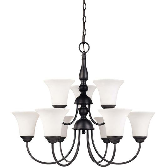 Nuvo Dupont 27in 9-Light Chandelier | Traditional Brushed Nickel and Satin White Glass | Dining Room & Living Room | 26 x 17 x 17 in | Model 60-1843