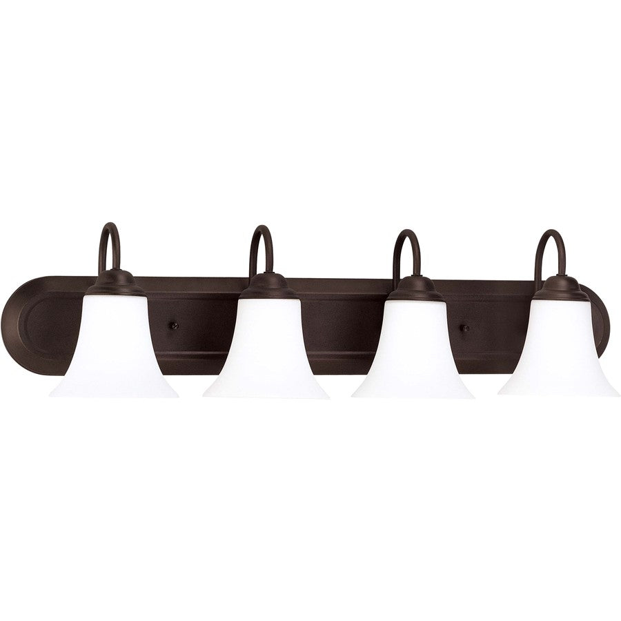 Nuvo Lighting Dupont 30in 4-Light Vanity Light | Transitional Brushed Nickel and Satin White Glass | Bathroom Vanity | 30 x 8 x 7.75 in | Model 60-1855