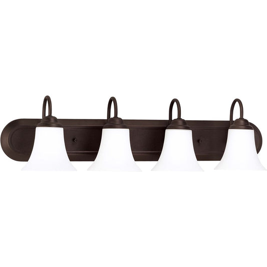 Nuvo Lighting Dupont 30in 4-Light Vanity Light | Transitional Brushed Nickel and Satin White Glass | Bathroom Vanity | 30 x 8 x 7.75 in | Model 60-1855