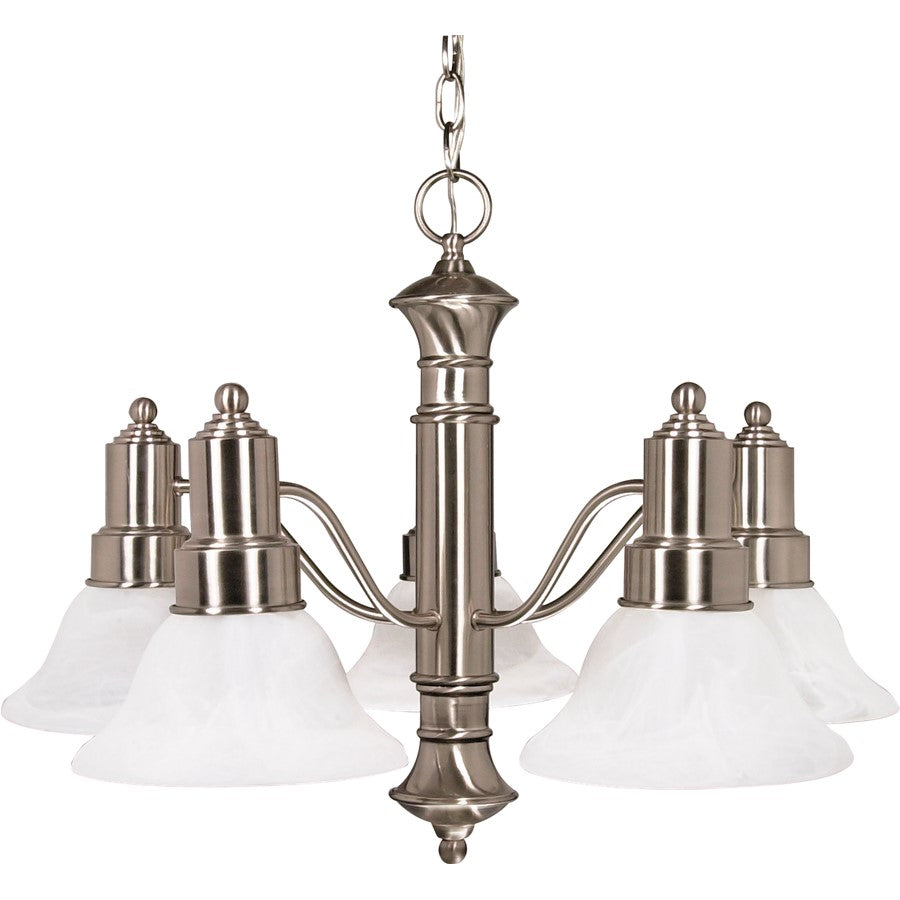Nuvo Gotham 25in 5-Light Chandelier | Brushed Nickel and Alabaster Glass Bell Shades | Dining Room & Living Room | 24.5 x 24.5 x 17.5 in | Model 60-189