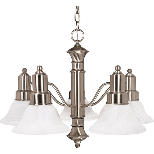Nuvo Gotham 25in 5-Light Chandelier | Brushed Nickel and Alabaster Glass Bell Shades | Dining Room & Living Room | 24.5 x 24.5 x 17.5 in | Model 60-189