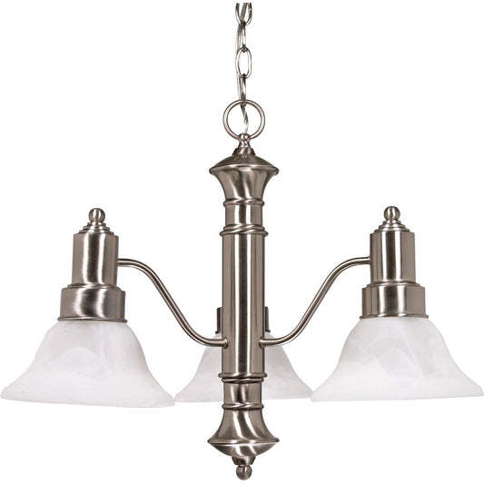 Nuvo Gotham 23in 3-Light Chandelier | Brushed Nickel and Alabaster Glass Bell Shades | Dining Room & Living Room | 22.5 x 22.5 x 17.5 in | Model 60-190