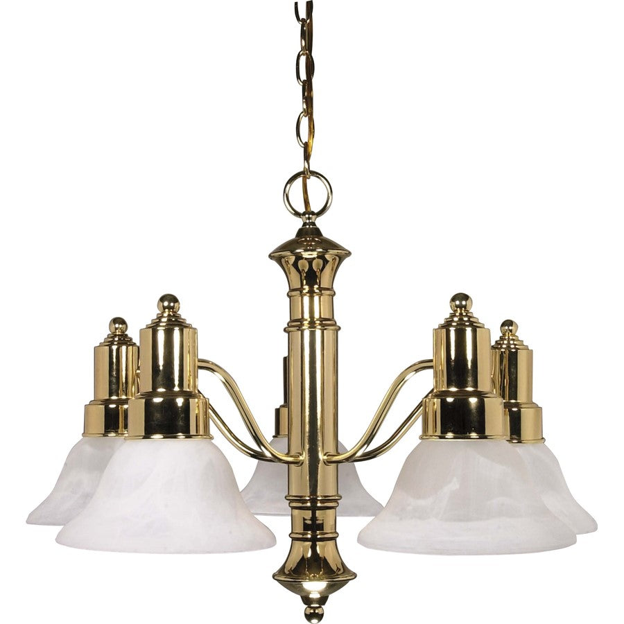Nuvo Gotham 25in 5-Light Chandelier | Polished Brass and Alabaster Glass Bell Shades | Dining Room & Living Room | 24.5 x 24.5 x 17.5 in | Model 60-193