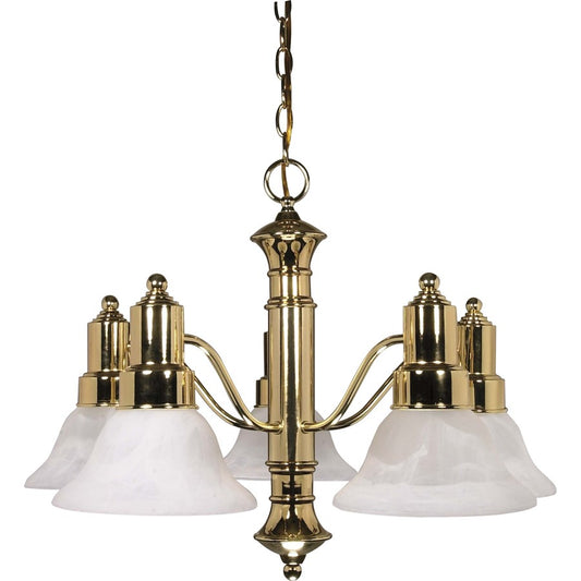 Nuvo Gotham 25in 5-Light Chandelier | Polished Brass and Alabaster Glass Bell Shades | Dining Room & Living Room | 24.5 x 24.5 x 17.5 in | Model 60-193