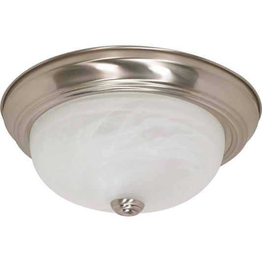 Nuvo Lighting 13in 2-Light Flush Mount | Brushed Nickel and Alabaster Glass | Bathroom & Hallway Ceiling Light | 13.125 x 5.375 in, Damp | Model 60-198