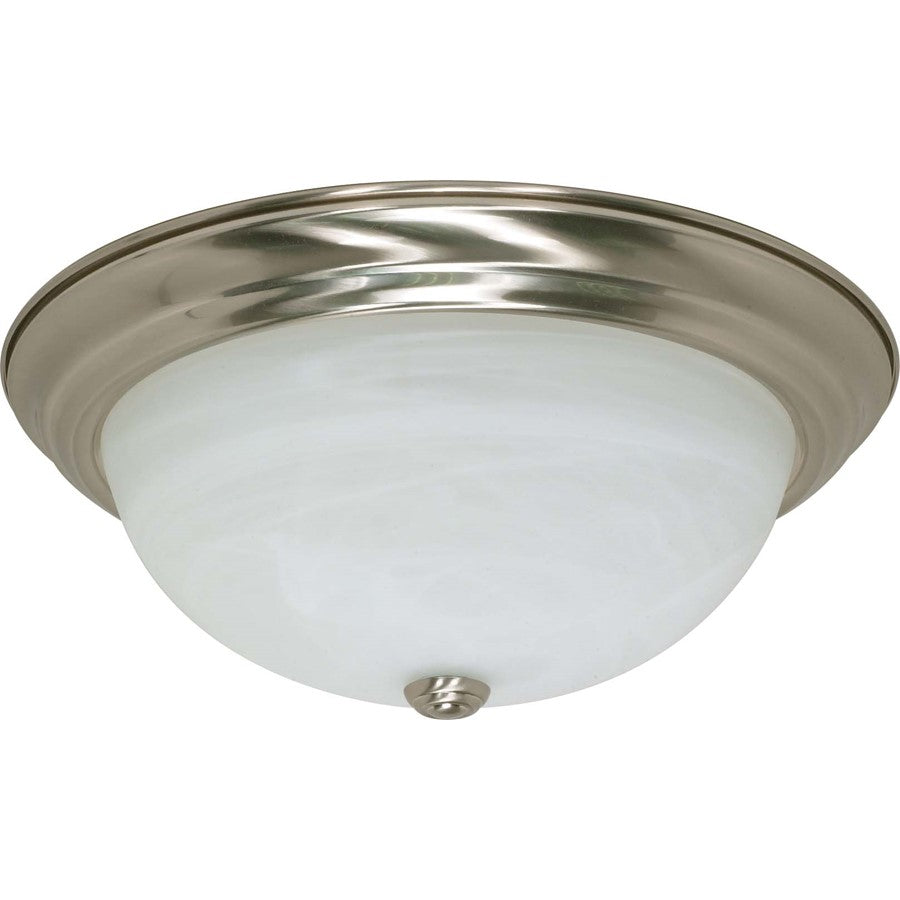 Nuvo Lighting 3-Light 15in Flush Mount | Brushed Nickel and Alabaster Glass | Bathroom & Hallway Ceiling Light | 15.25 x 15.25 x 6 in, Damp | Model 60-199