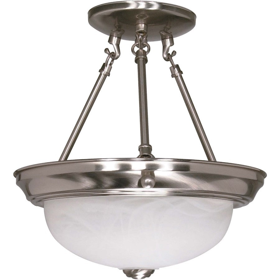 Nuvo Lighting 2-Light 11in Semi-Flush Mount | Brushed Nickel and Alabaster Glass | Hallway & Bedroom Ceiling Light | 11.375 x 12 in | Model 60-200