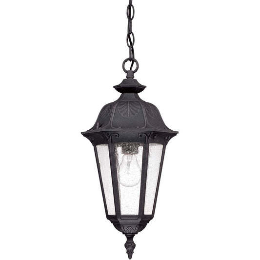 Nuvo Cortland 1-Light Outdoor Hanging Lantern | Traditional Satin Iron Ore and Seeded Mist Glass | Covered Porch & Entryway | 9 x 9 x 18 in | Model 60-2038