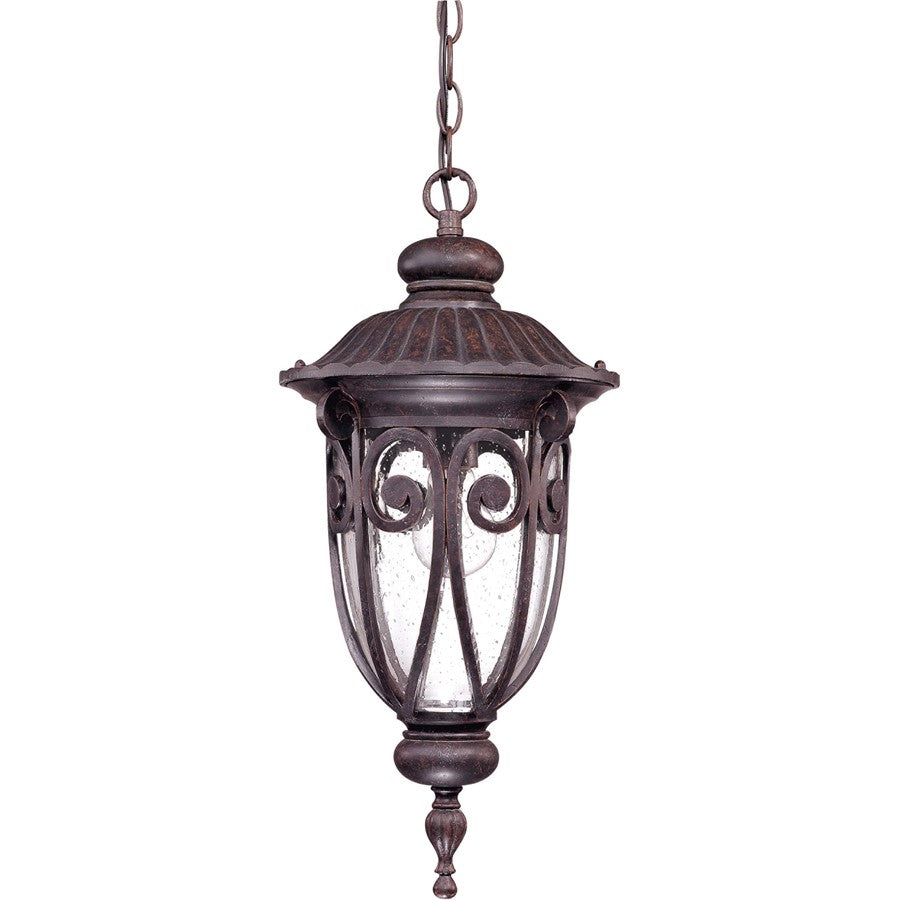 Nuvo Lighting Corniche 1-Light Outdoor Hanging Lantern | Traditional Burlwood and Clear Seeded Glass | Covered Patio & Entryway | 12 x 12 | Model 60-2068