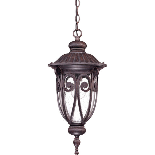 Nuvo Lighting Corniche 1-Light Outdoor Hanging Lantern | Traditional Burlwood and Clear Seeded Glass | Covered Patio & Entryway | 12 x 12 | Model 60-2068