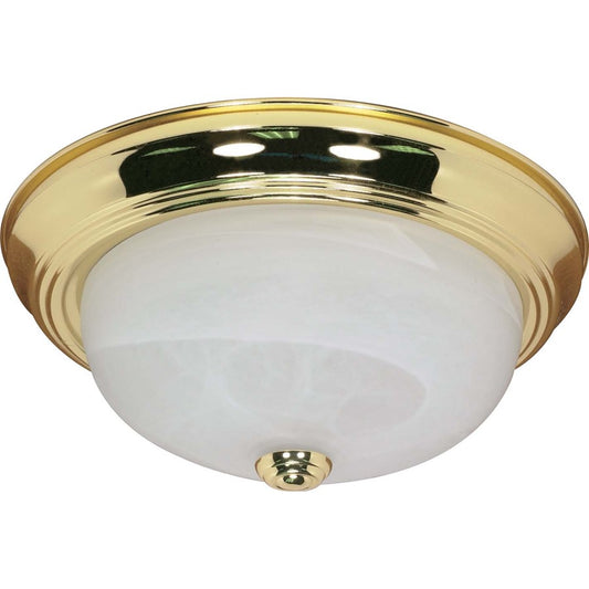 Nuvo Lighting 2-Light 13in Flush Mount | Traditional Polished Brass and Alabaster Glass | Bathroom & Hallway Ceiling Light | Damp Rated | Model 60-214