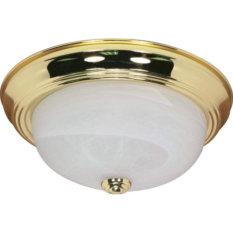Nuvo Lighting 2-Light 13in Flush Mount | Traditional Polished Brass and Alabaster Glass | Bathroom & Hallway Ceiling Light | Damp Rated | Model 60-214