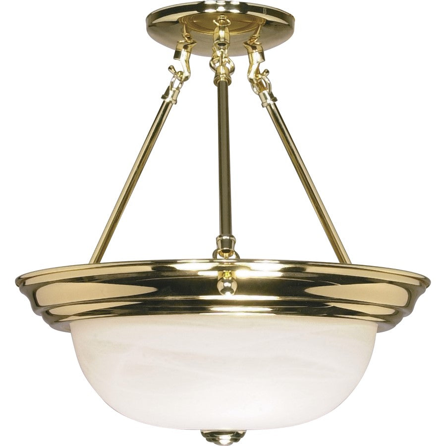 Nuvo Lighting 60-217 13in 2-Light Semi-Flush Mount | Traditional Polished Brass and Alabaster Glass | Hallway & Entryway Ceiling Light | Model 60-217
