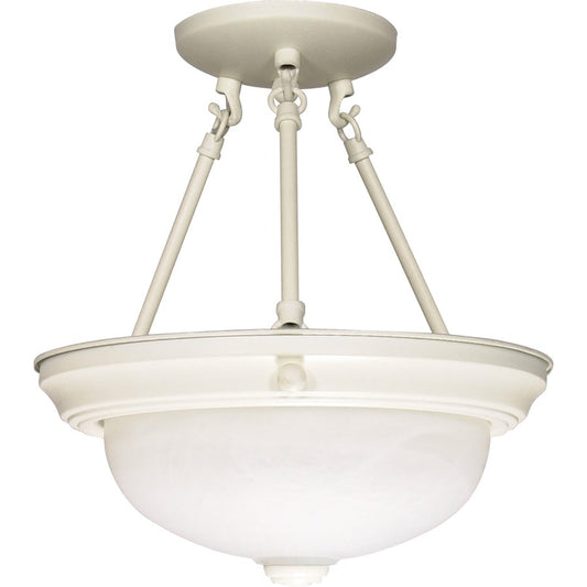 Nuvo Lighting 13in 2-Light Semi-Flush Mount | Textured White and Alabaster Glass | Hallway & Bedroom Ceiling Light | 13.25 x 13.25 x 14 in | Model 60-225