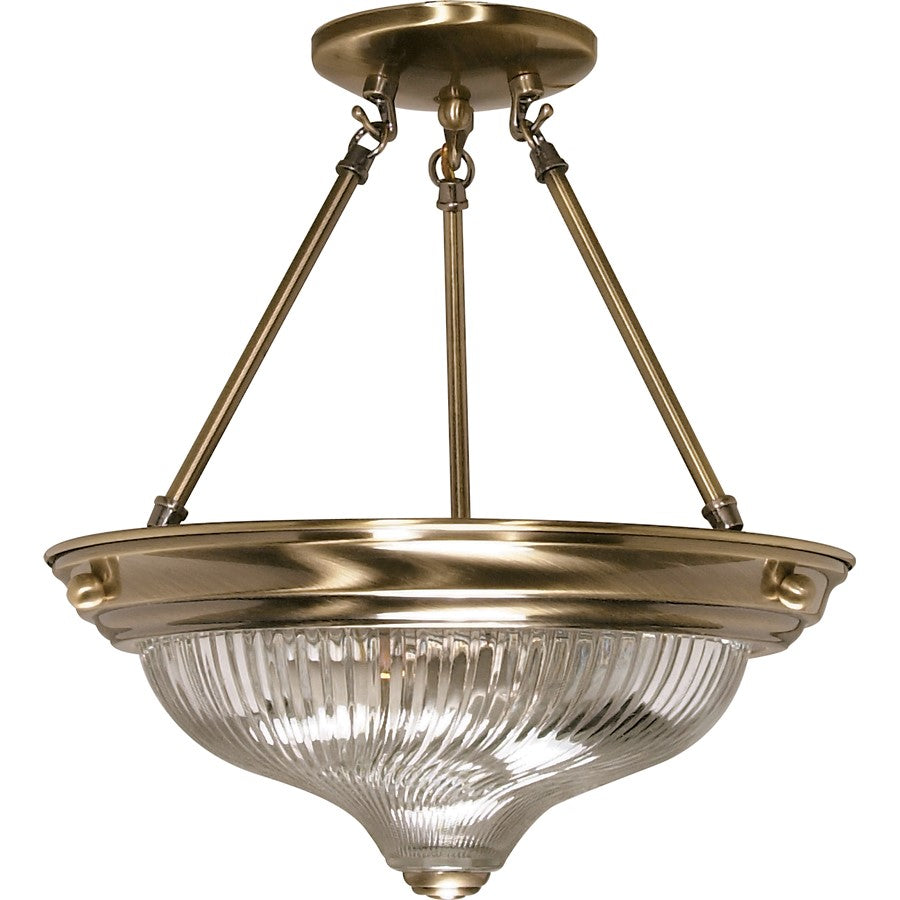Nuvo Lighting 2-Light 13in Semi-Flush Mount | Traditional Antique Brass and Clear Swirl Glass | Hallway & Kitchen Ceiling Light | 13.25 x | Model 60-233