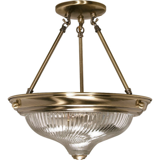 Nuvo Lighting 2-Light 13in Semi-Flush Mount | Traditional Antique Brass and Clear Swirl Glass | Hallway & Kitchen Ceiling Light | 13.25 x | Model 60-233