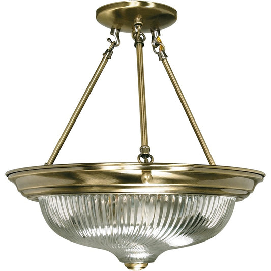 Nuvo Lighting 3-Light 15in Semi-Flush Mount | Antique Brass Clear Swirl Glass | Entryway & Hallway | 15.25 x 15.5 in | Model 60-234