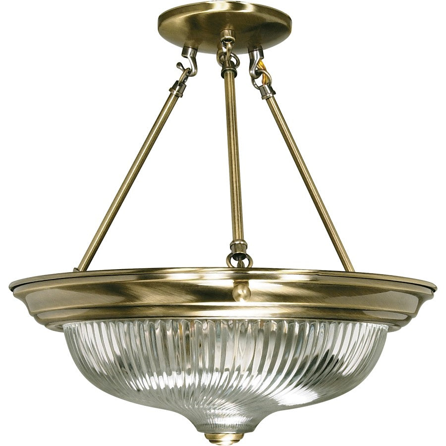 Nuvo Lighting 3-Light 15in Semi-Flush Mount | Antique Brass Clear Swirl Glass | Entryway & Hallway | 15.25 x 15.5 in | Model 60-234