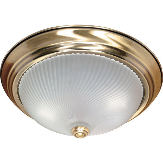 Nuvo Lighting 60-238 13in 2-Light Flush Mount | Antique Brass and Frosted Swirl Glass | Bathroom & Hallway Ceiling Light | 13 x 13 x 5 in | Model 60-238
