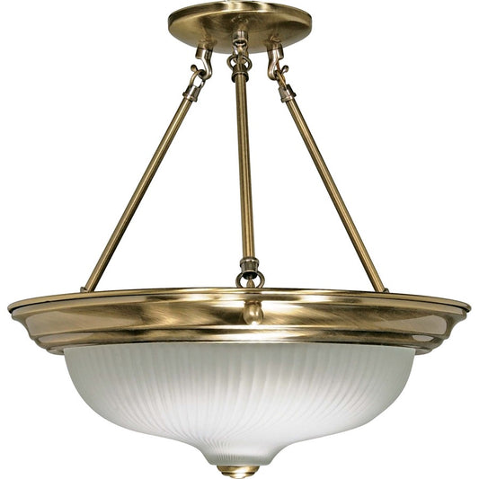 Nuvo Lighting 60-242 15in 3-Light Semi-Flush Mount | Traditional Antique Brass and Frosted Swirl Glass | Living Room, Bedroom & Hallway | Model 60-242
