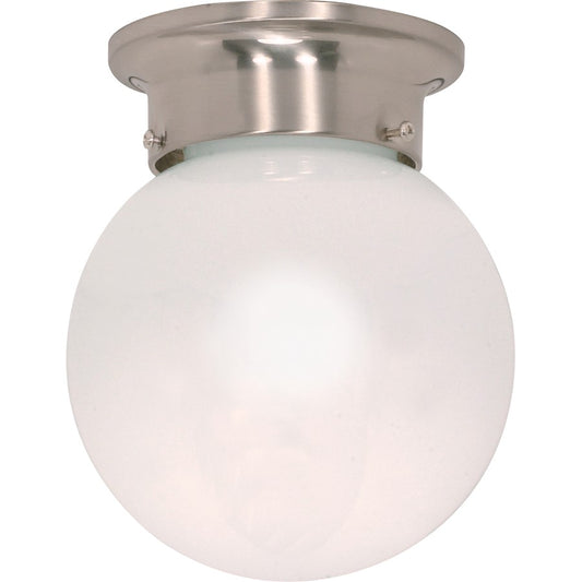 Nuvo Lighting 60-245 6in 1-Light Flush Mount | Utility Brushed Nickel and White Glass | Hallway & Bathroom | 6 x 6 x 7.25 in | Model 60-245