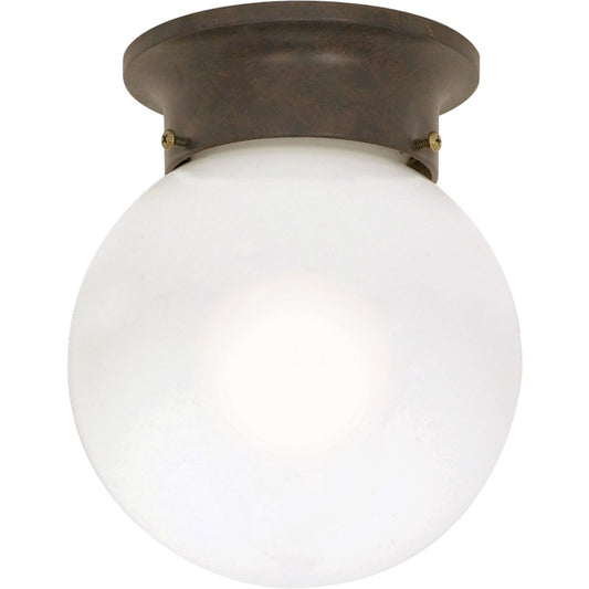Nuvo Lighting 60-247 6in 1-Light Flush Mount | Utility Old Bronze and White Glass | Hallway & Bathroom Ceiling | 6 x 6 x 7.25 in | Model 60-247