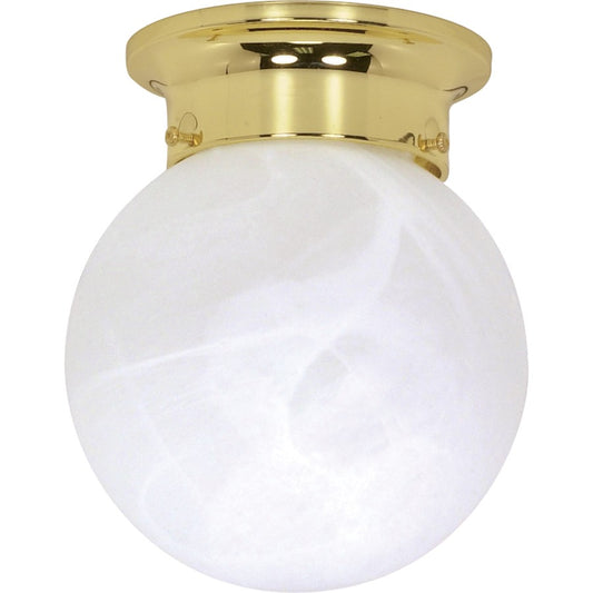 Nuvo Lighting 60-255 6in 1-Light Flush Mount | Utility Polished Brass and Alabaster Glass | Hallway & Bathroom | 6 x 6 x 7.25 in | Model 60-255