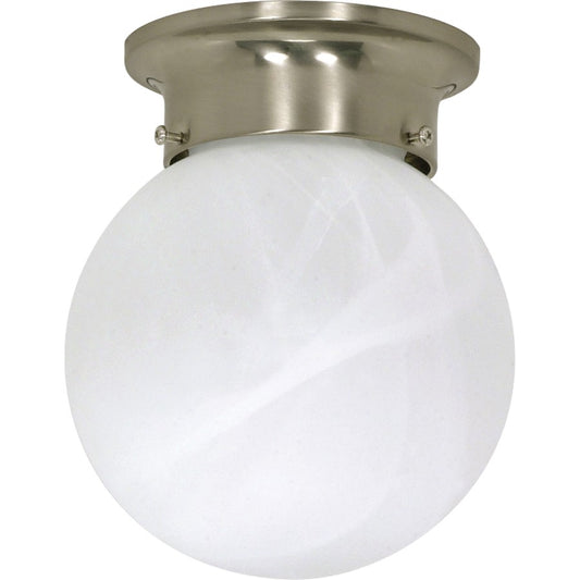 Nuvo Lighting 60-257 6in 1-Light Flush Mount | Utility Brushed Nickel and Alabaster Glass | Hallway & Bathroom | 6 x 6 x 7.25 in | Model 60-257