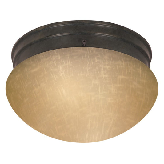 Nuvo 8in 2-Light Flush Mount | Utility Mahogany Bronze and Champagne Linen Glass | Hallway & Bathroom | 8 x 8 x 7.5 in | Model 60-2644