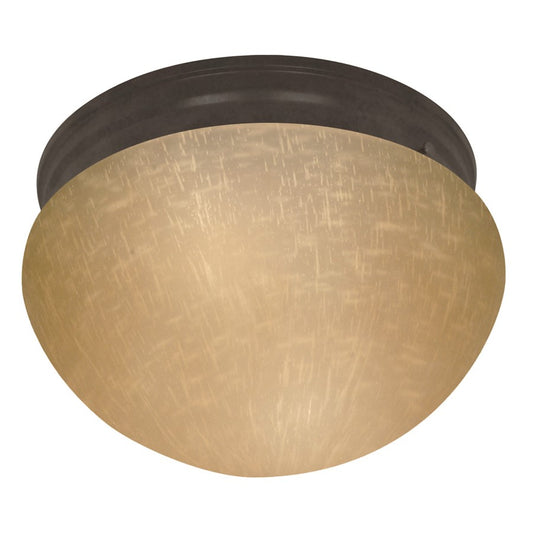 Nuvo Lighting 60-2646 10in 2-Light Flush Mount | Utility Mahogany Bronze and Champagne Linen Glass | Bathroom & Hallway | 10 x 10 x 5 in | Model 60-2646