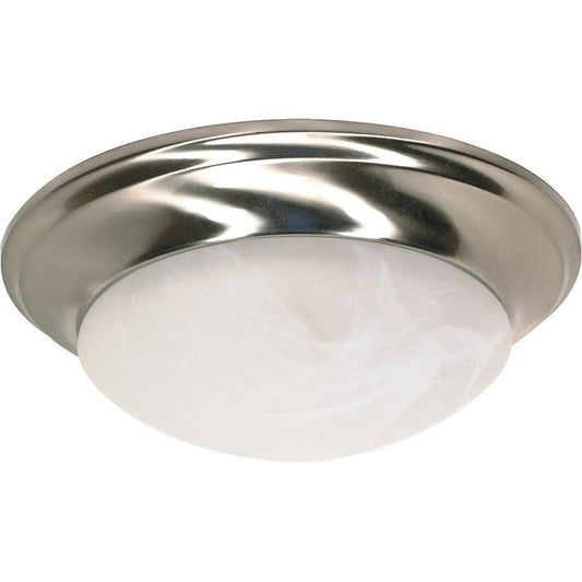 Nuvo 1-Light 12in Flush Mount | Brushed Nickel and Alabaster Glass | Bathroom & Hallway Ceiling Light | 11.5 x 4.5 in, Damp Rated | Model 60-283