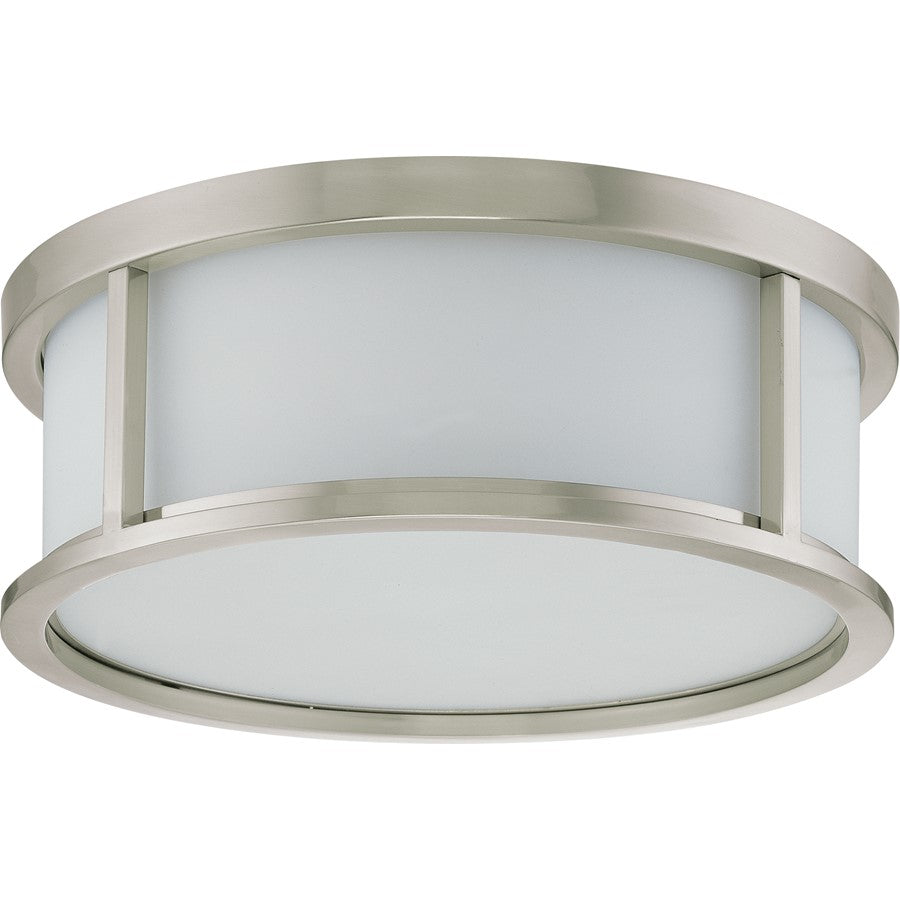 Nuvo Odeon 15in 3-Light Flush Mount | Art Deco Brushed Nickel and Satin White Glass | Bathroom & Hallway Ceiling Light | 15 x 15 x 5.6 in | Model 60-2862
