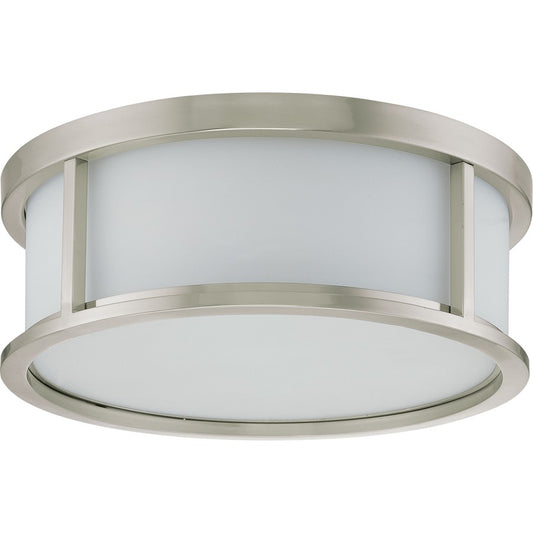 Nuvo Odeon 15in 3-Light Flush Mount | Art Deco Brushed Nickel and Satin White Glass | Bathroom & Hallway Ceiling Light | 15 x 15 x 5.6 in | Model 60-2862