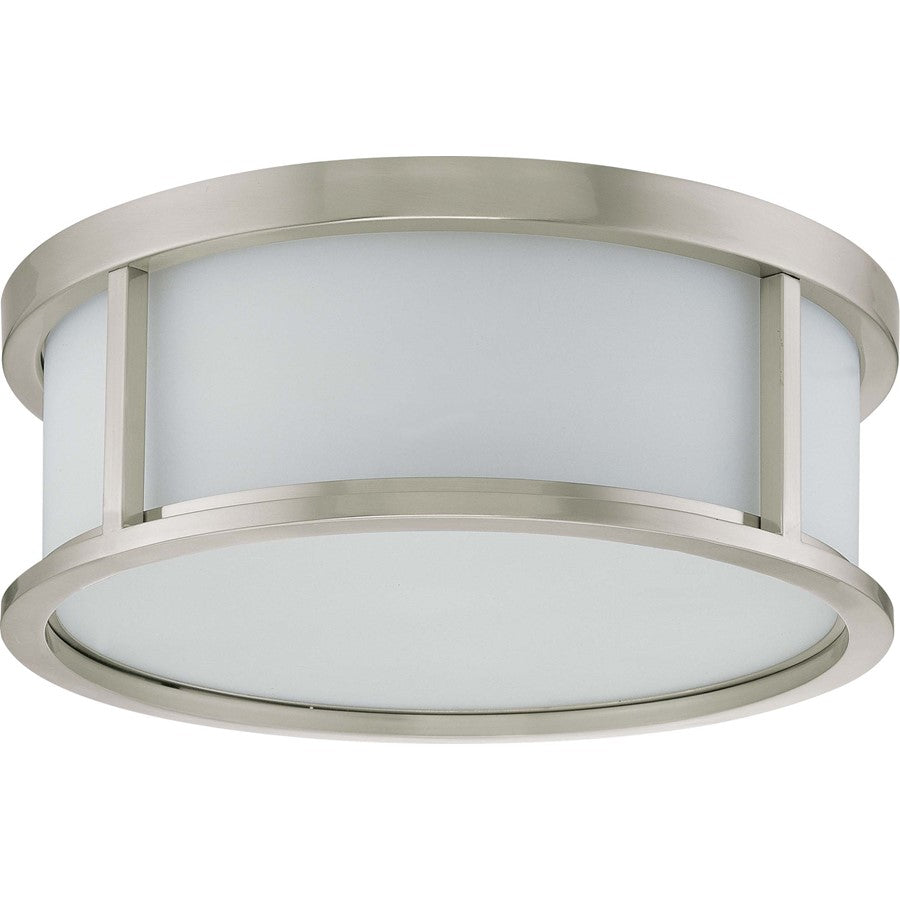 Nuvo Lighting Odeon 17in 3-Light Flush Mount | Art Deco Brushed Nickel and Satin White Glass | Bedroom & Hallway | 17 x 17 x 5.625 in | Model 60-2864