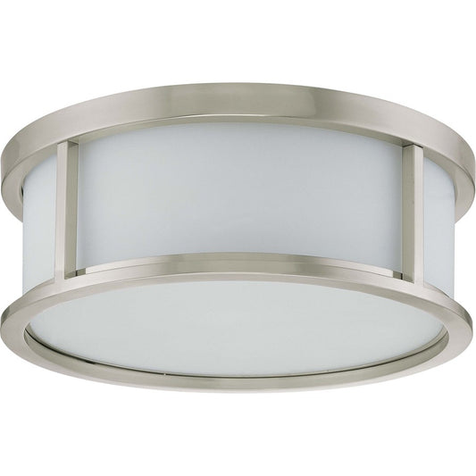 Nuvo Lighting Odeon 17in 3-Light Flush Mount | Art Deco Brushed Nickel and Satin White Glass | Bedroom & Hallway | 17 x 17 x 5.625 in | Model 60-2864