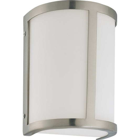Nuvo Lighting Odeon 6in 1-Light Wall Sconce | Art Deco Brushed Nickel and Satin White Glass | Bathroom Vanity & Hallway | 6 x 8 x 4.25 in | Model 60-2868