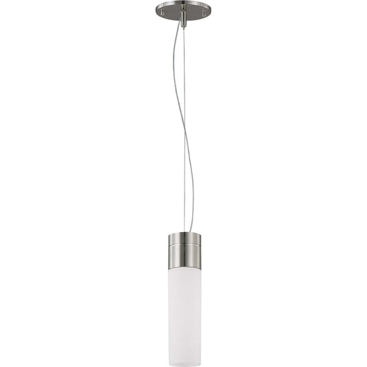 Nuvo Lighting Link 10.75in 1-Light Tube Pendant | Industrial Textured Black or Brushed Nickel and White Glass | Kitchen Island & Dining | Model 60-2932