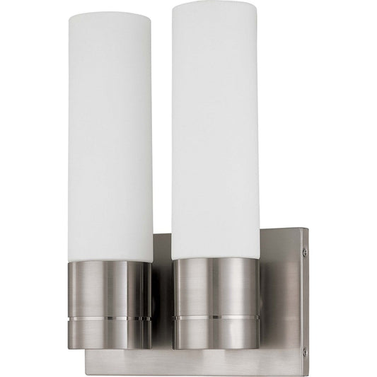 Nuvo Link 8in 2-Light Wall Sconce | Modern Brushed Nickel and White Glass | Bathroom Vanity & Hallway | 8 x 3.75 x 11.5 in | Model 60-2938
