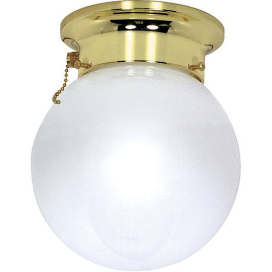 Nuvo Lighting 60-295 8in 1-Light Flush Mount | Utility Polished Brass and White Glass | Hallway & Closet | 6 x 6 x 7 in | Model 60-295