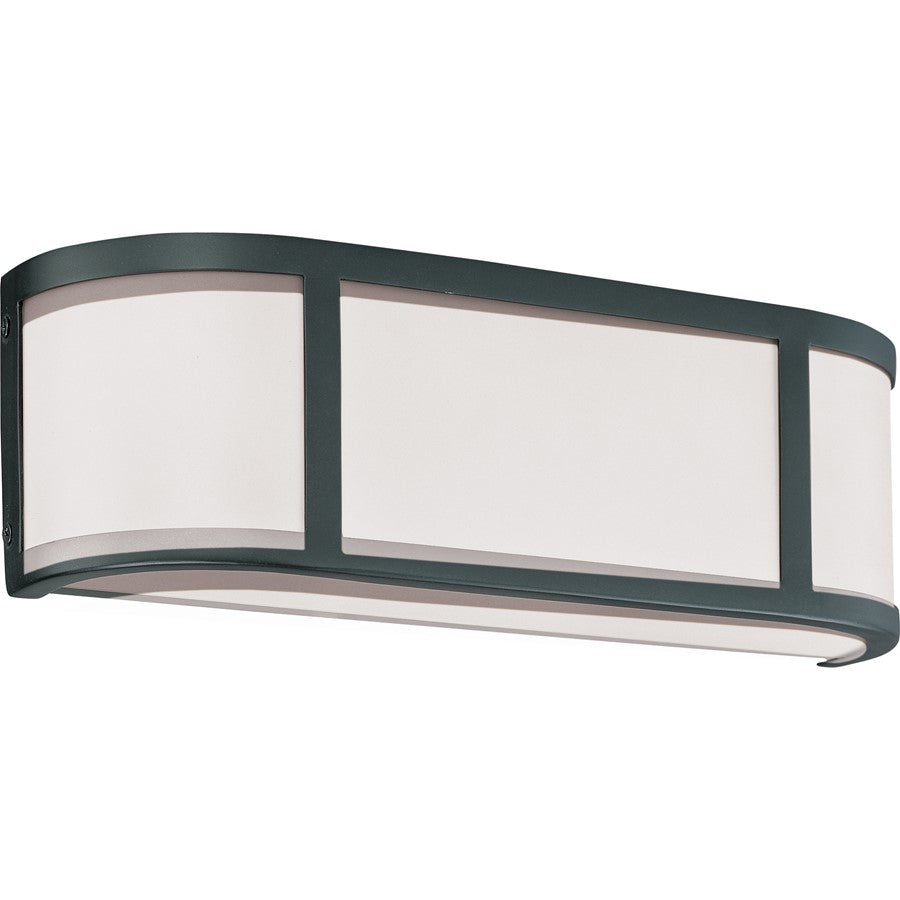 Nuvo Odeon 15.5in 2-Light Wall Sconce | Transitional Aged Bronze and Satin White Glass | Hallway & Bathroom Accent | 15.5 x 4.25 x 5 in | Model 60-2972