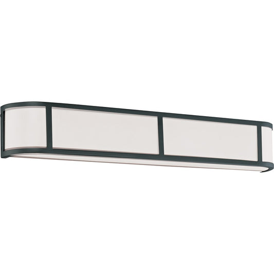 Nuvo Odeon 32in 4-Light Wall Sconce | Transitional Aged Bronze and Satin White Glass | Living Room & Hallway Accent | 32 x 5 x 4.25 in | Model 60-2974