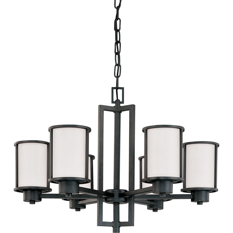 Nuvo Odeon 28in 6-Light Chandelier | Transitional Aged Bronze and Satin White Glass | Dining Room & Living Room | 28 x 28 x 20 in | Model 60-2975