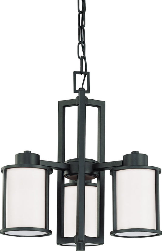 Nuvo Odeon 3-Light Chandelier | Transitional Aged Bronze and Satin White Glass | Dining Room & Kitchen Island | 17.75 x 17.75 x 18.5 in | Model 60-2976